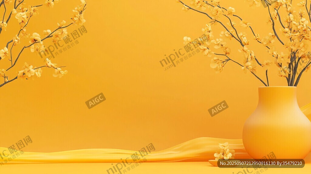 黃色花瓶中的素雅花枝