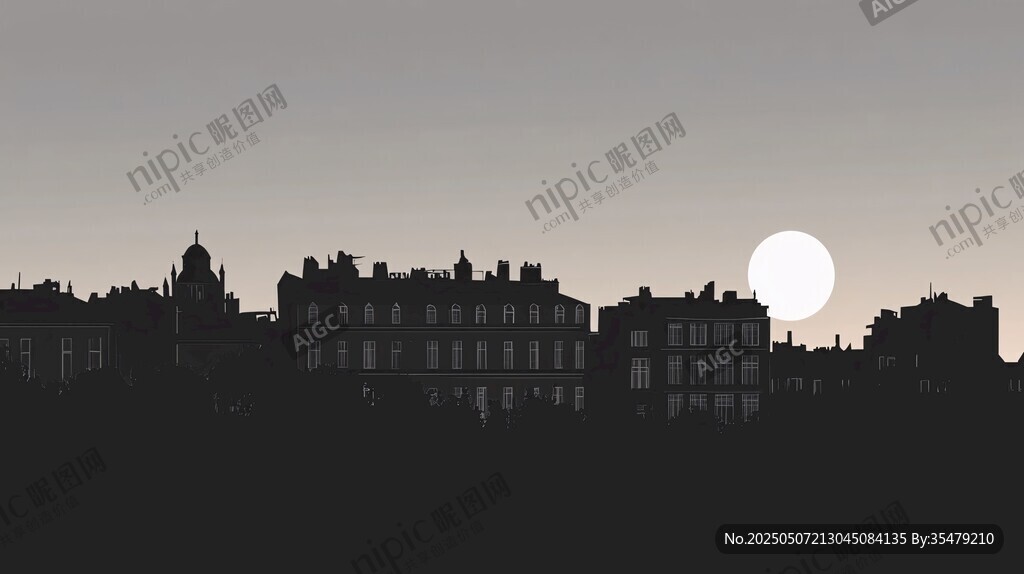 夕陽(yáng)下的城市建筑剪影
