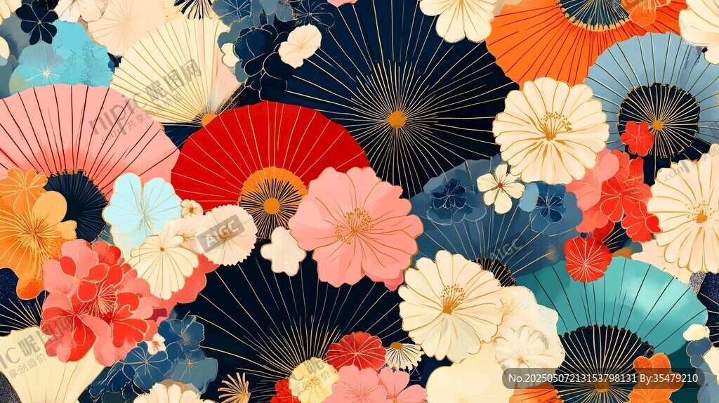 日式和風(fēng)折扇花卉圖案