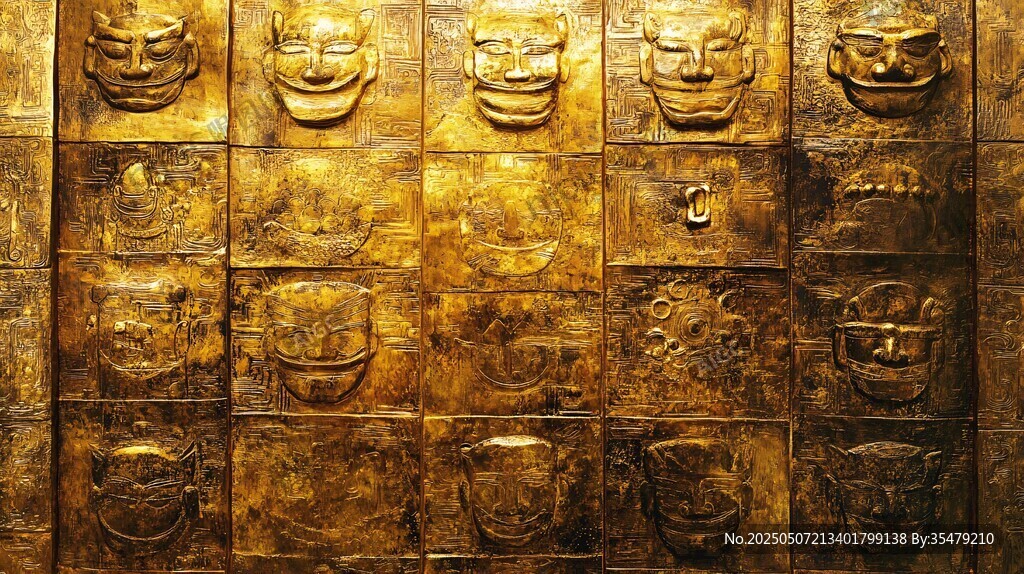 古老金面具墻面藝術(shù)展示