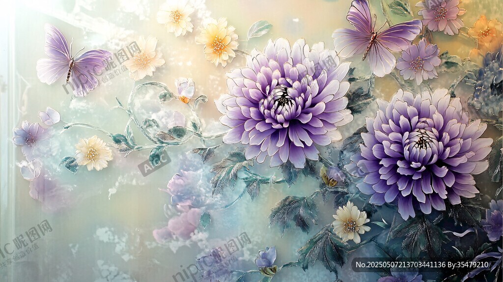 夢(mèng)幻花卉與蝶的唯美畫面