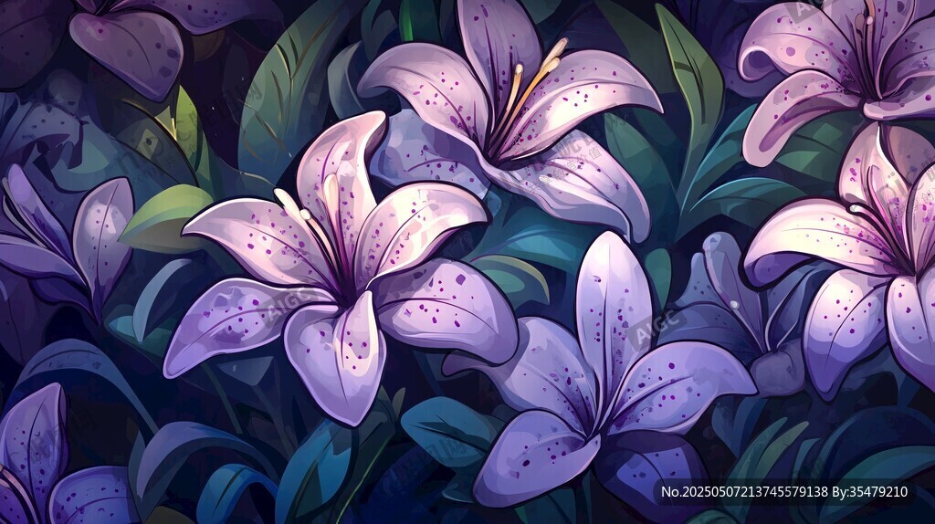 夢幻紫色百合花插畫