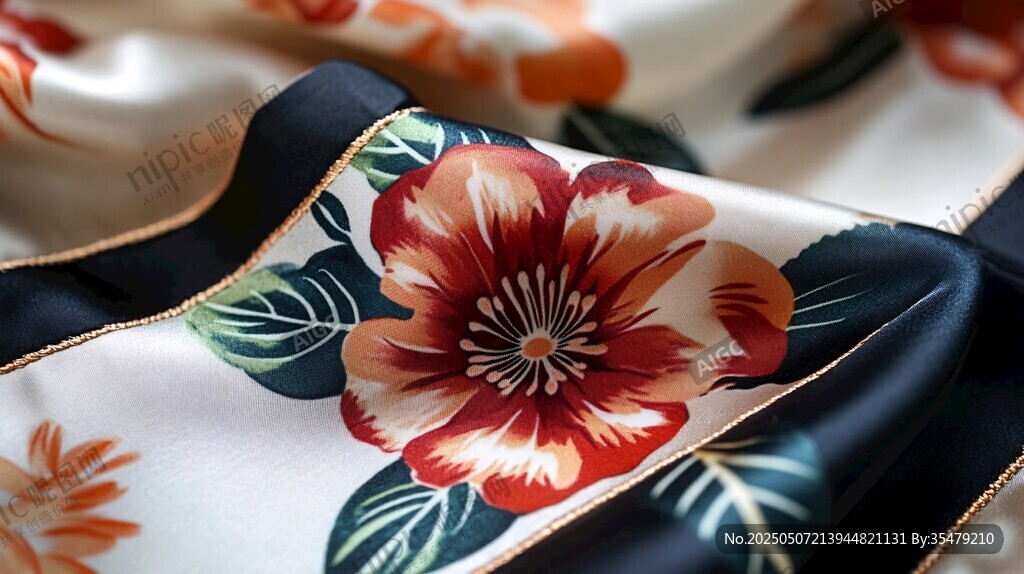 精美花卉圖案絲綢方巾