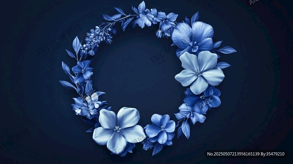 藍(lán)色花卉環(huán)形裝飾圖案