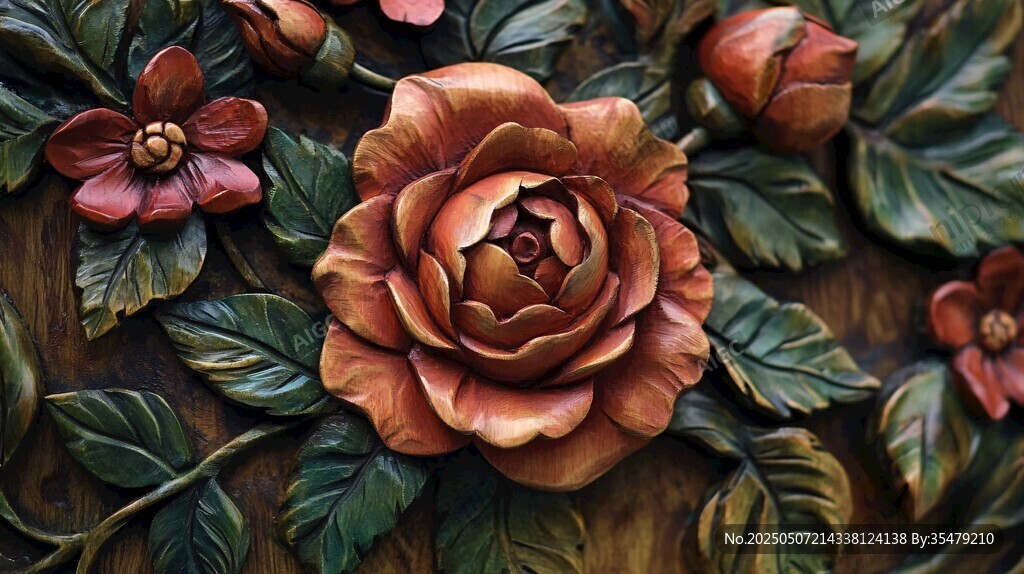 立體木雕花卉藝術作品