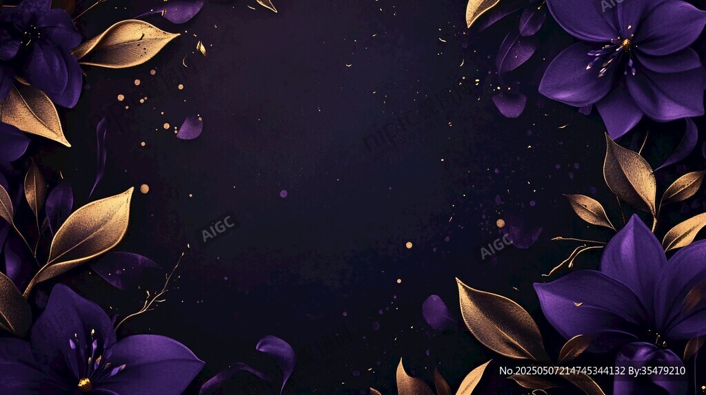 紫色花卉黑金背景圖