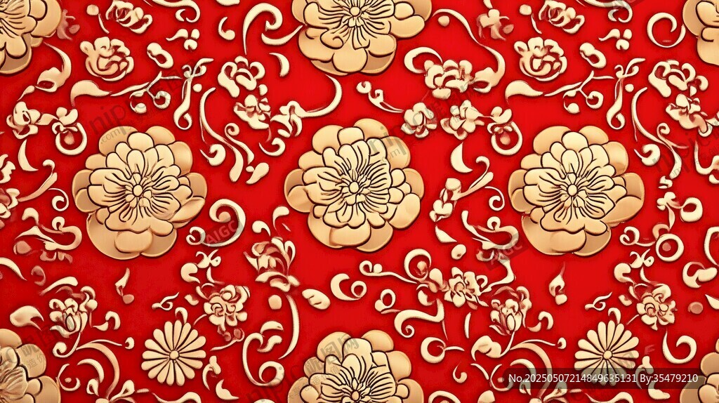 中式紅底金花傳統(tǒng)花紋圖