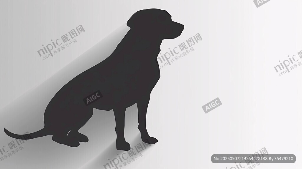黑色坐姿狗狗剪影圖