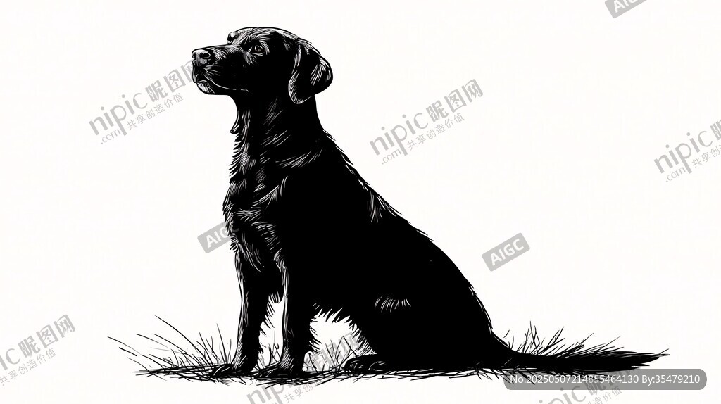 黑色拉布拉多犬的坐姿剪影