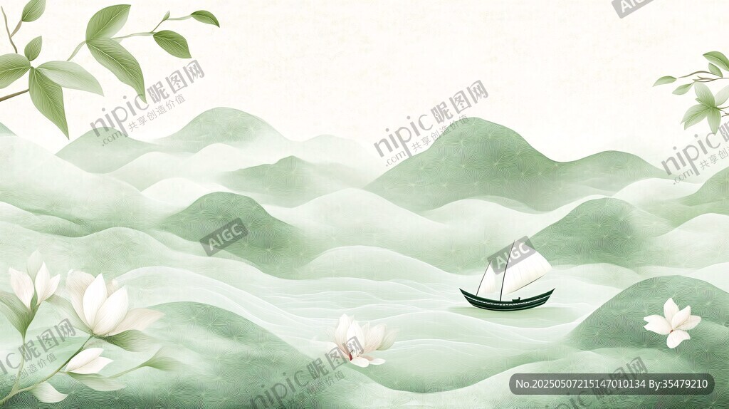 水墨山水間的孤舟雅景