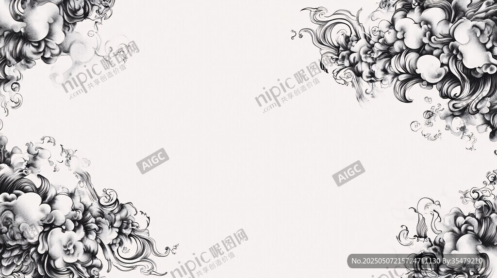 黑白花卉邊框圖案設計