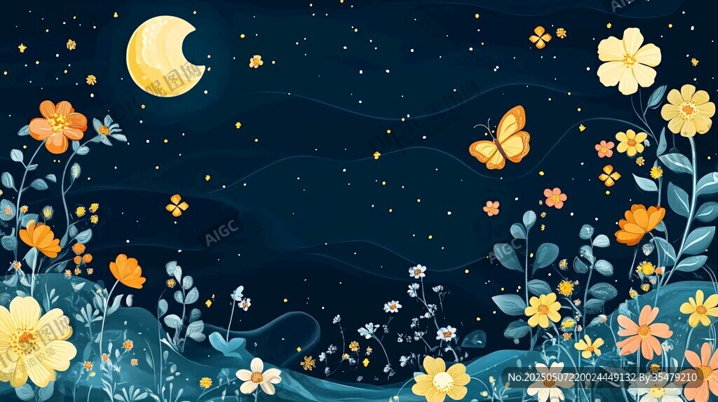 月夜花叢間的夢幻景致