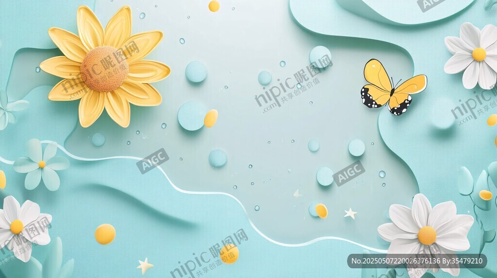 清新立體風(fēng)花朵蝴蝶插畫