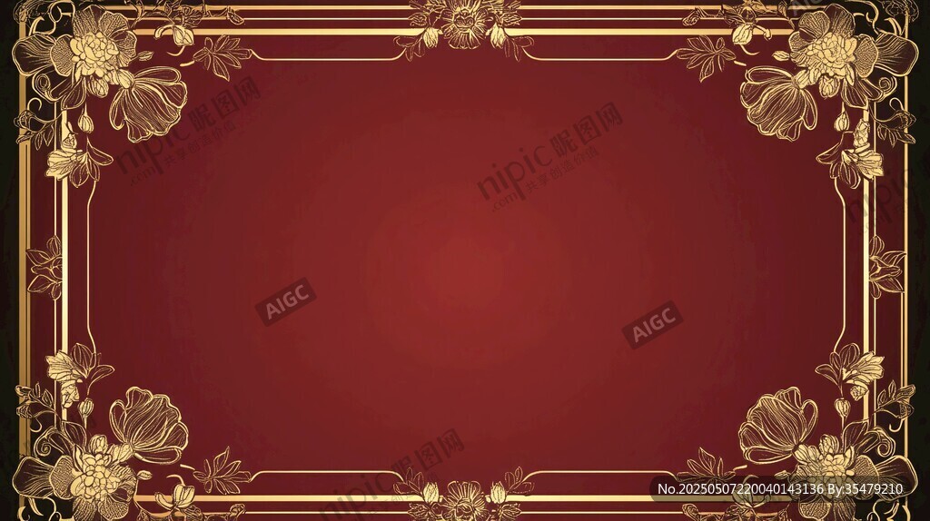 紅底金色花紋邊框背景圖