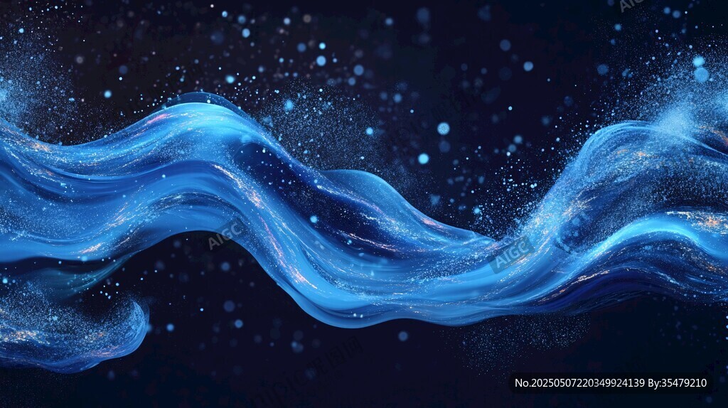 藍色流動粒子夢幻波浪背景
