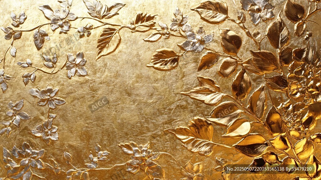 金色浮雕花卉藝術背景圖