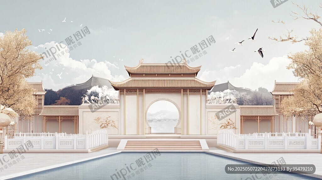 中式古風(fēng)庭院建筑景觀