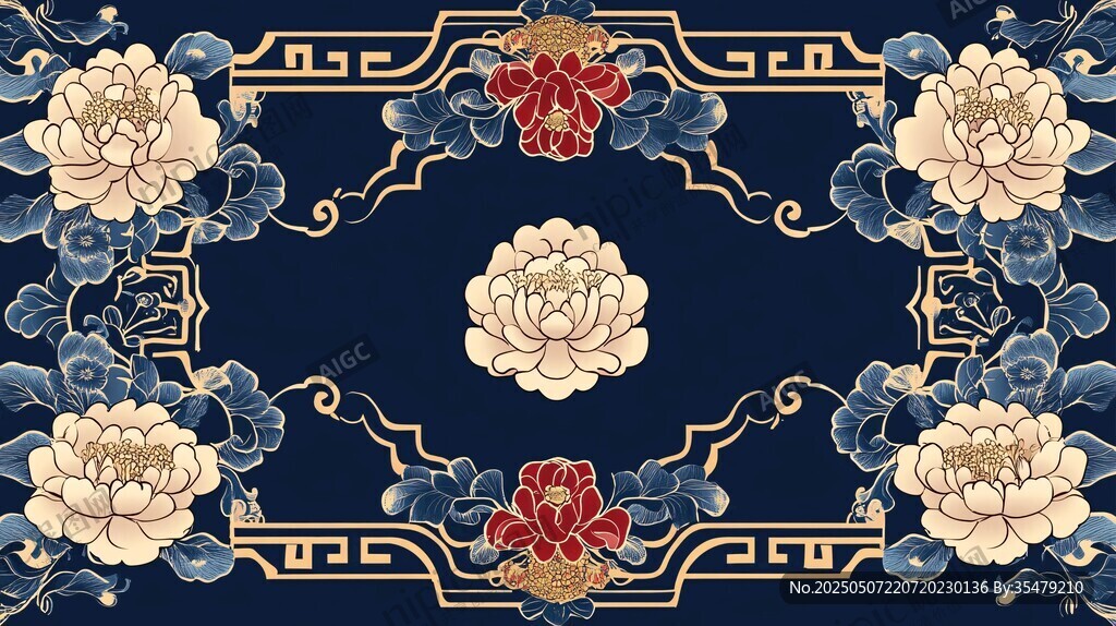 中式牡丹古典花紋背景圖