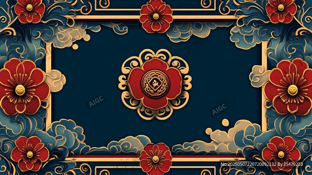 中式古典花紋邊框背景圖