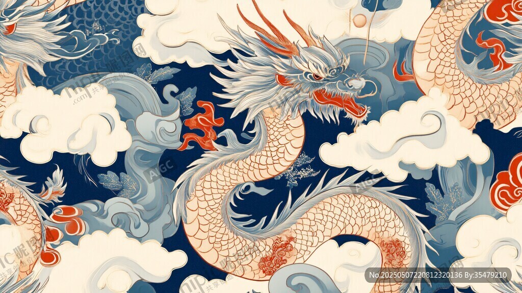 中式龍紋海浪云紋圖案