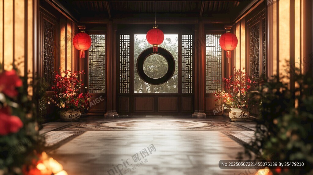 中式庭院燈籠裝點之景