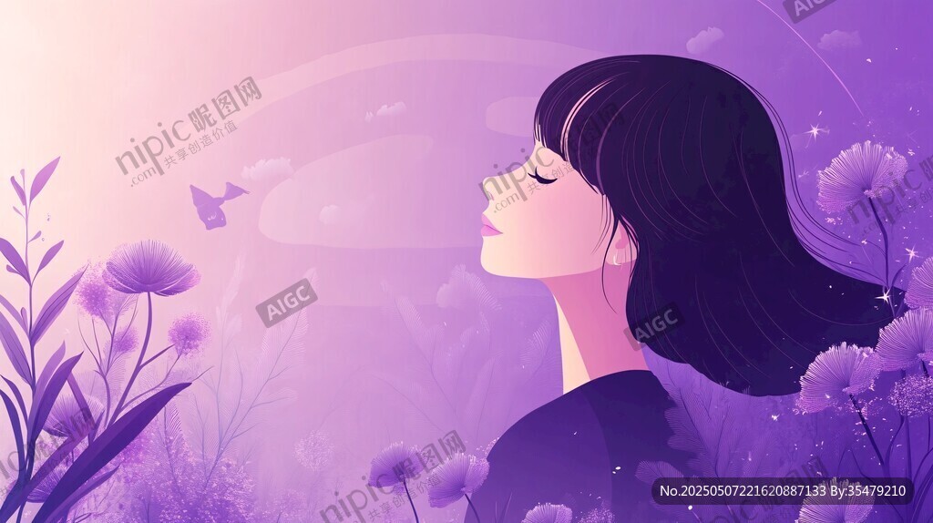 夢幻紫境中的沉思少女