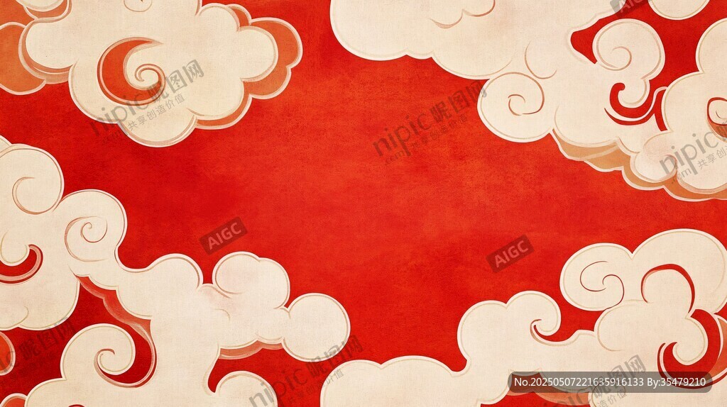 中式紅底祥云背景圖