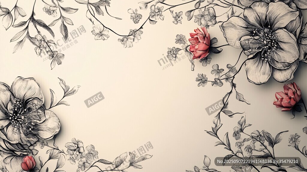 花卉手繪邊框背景圖