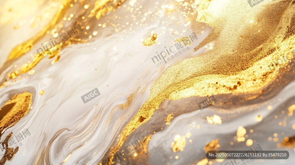 夢(mèng)幻流動(dòng)的金白液體紋理