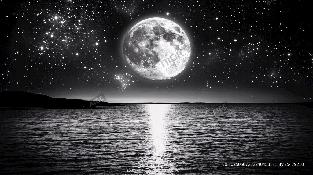 月夜星空下的靜謐海面