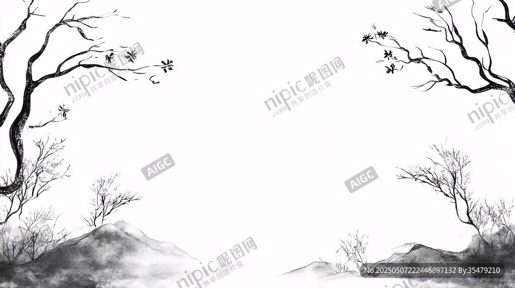 水墨山水枯樹意境圖