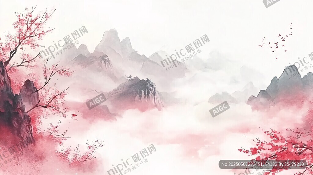 水墨山水間的爛漫春景