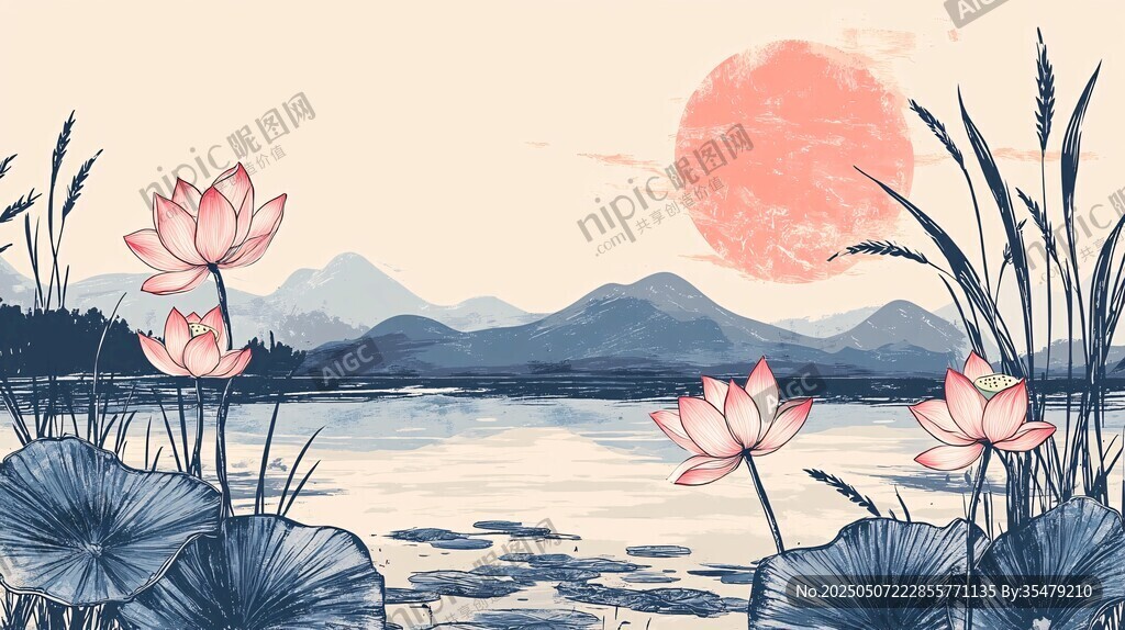 夕陽(yáng)下的荷塘山水美景