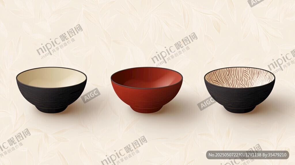 三款精致陶瓷碗展示