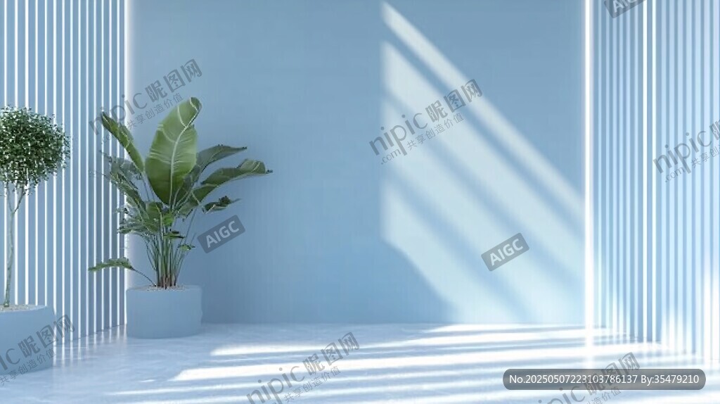 簡約藍調室內綠植光影空間