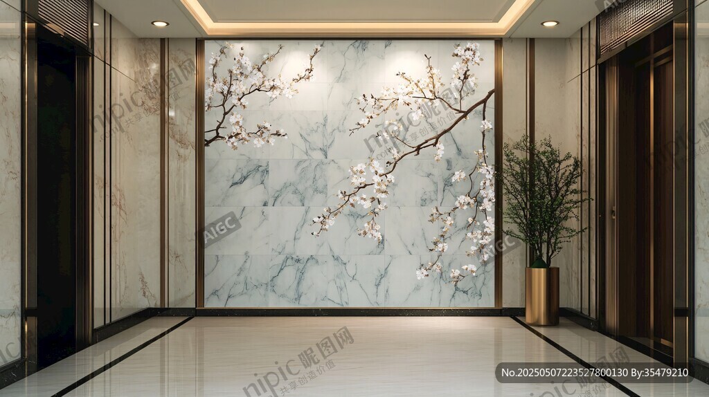大理石花卉風(fēng)電梯廳背景墻