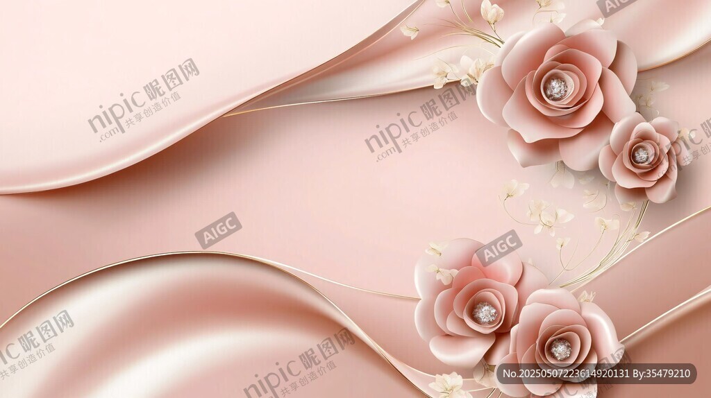 粉色柔美絲帶花朵背景圖