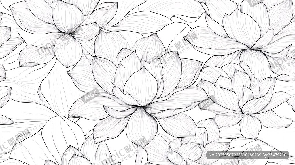 蓮花線描圖案