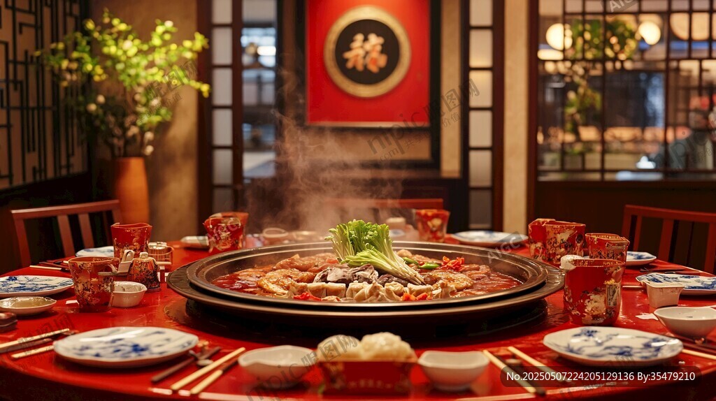 中式火鍋餐廳溫馨用餐場(chǎng)景