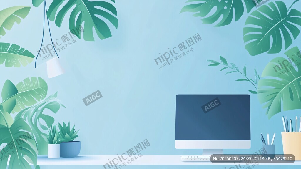 清新綠植環(huán)繞的辦公桌面