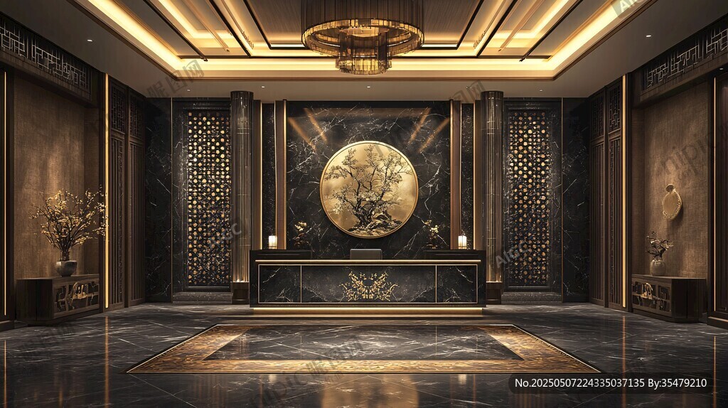 中式奢華大廳前臺(tái)設(shè)計(jì)