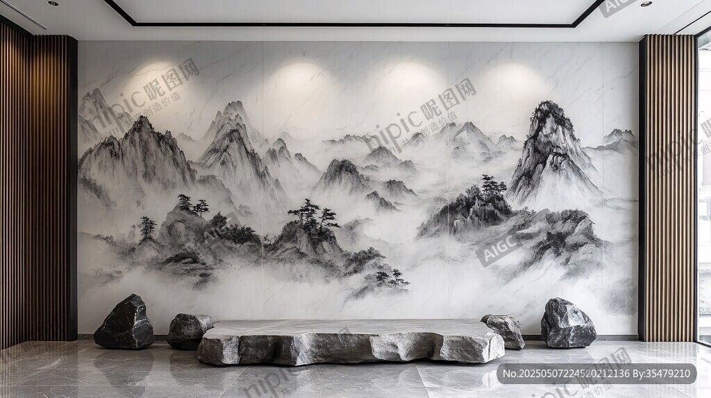中式山水壁畫(huà) 雅致室內(nèi)景