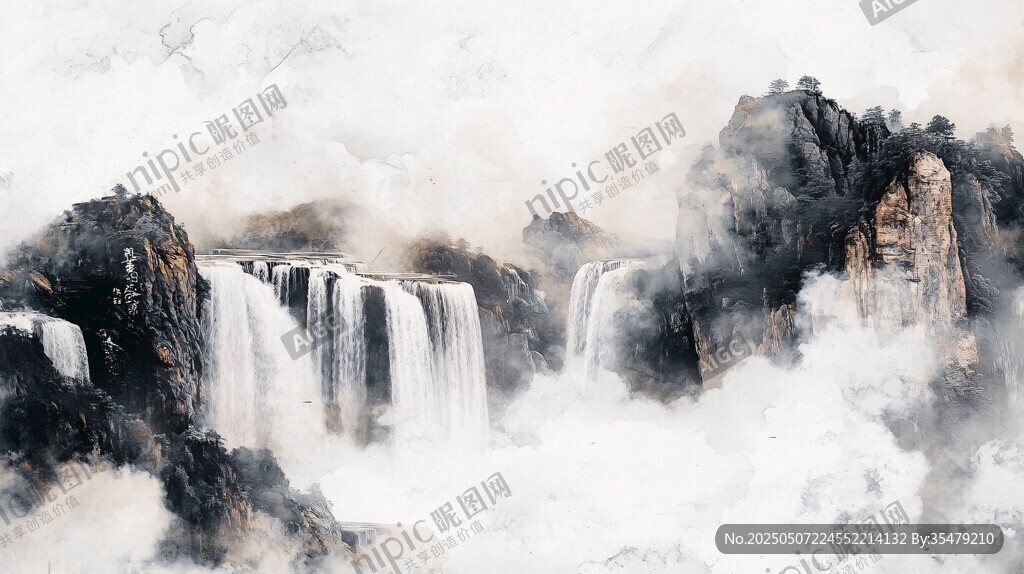 水墨山水間的瀑布奇觀