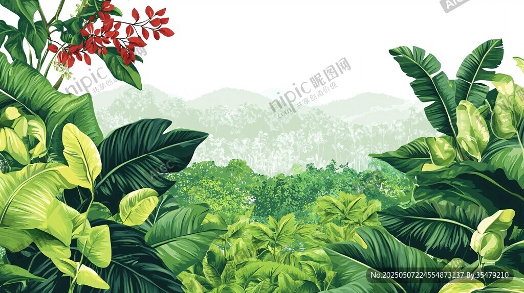 熱帶雨林植物景觀插畫
