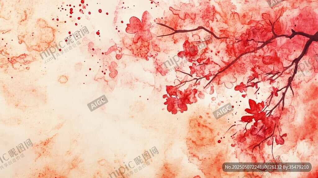 水墨風紅楓爛漫背景圖