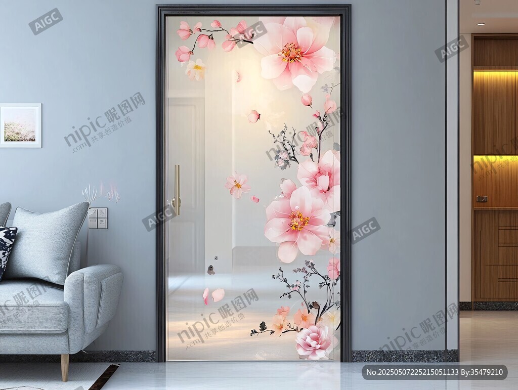 唯美桃花入戶門裝飾畫