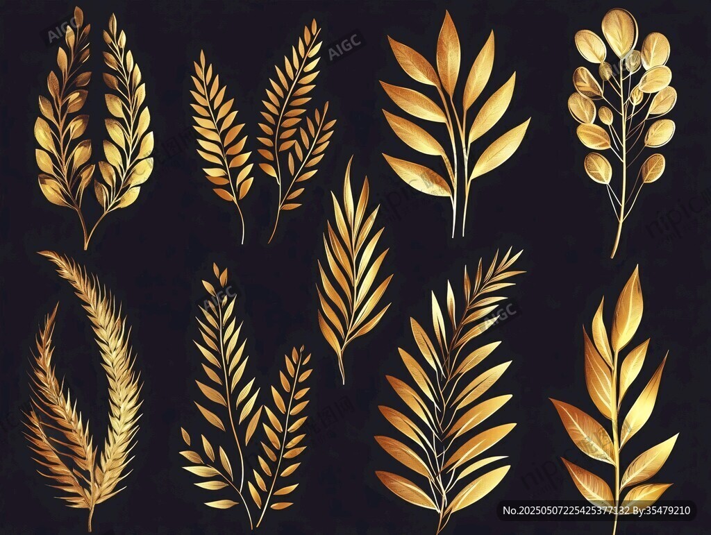 金色植物葉片裝飾圖案