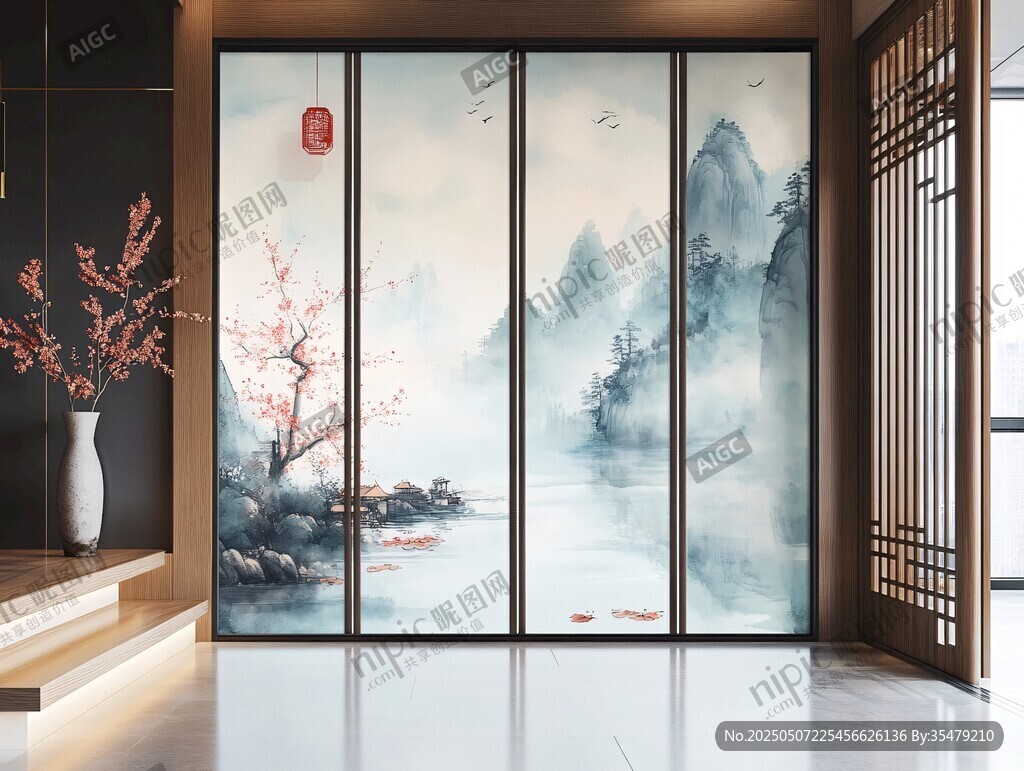 中式山水屏風(fēng)玄關(guān)美景