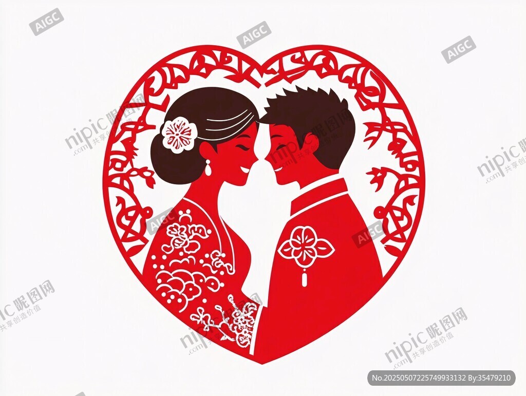 中式情侶心形浪漫剪紙