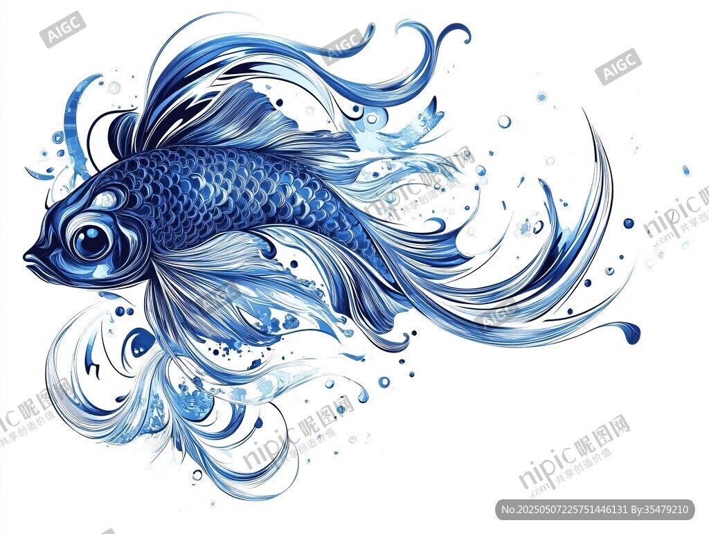 靈動藍(lán)金魚與水花之舞